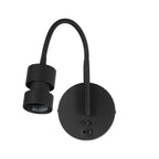 Applique murale noire en métal avec bras flexible et port USB, H33 cm
