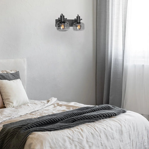 Applique murale noire en métal et verre fumé avec deux luminaires orientables