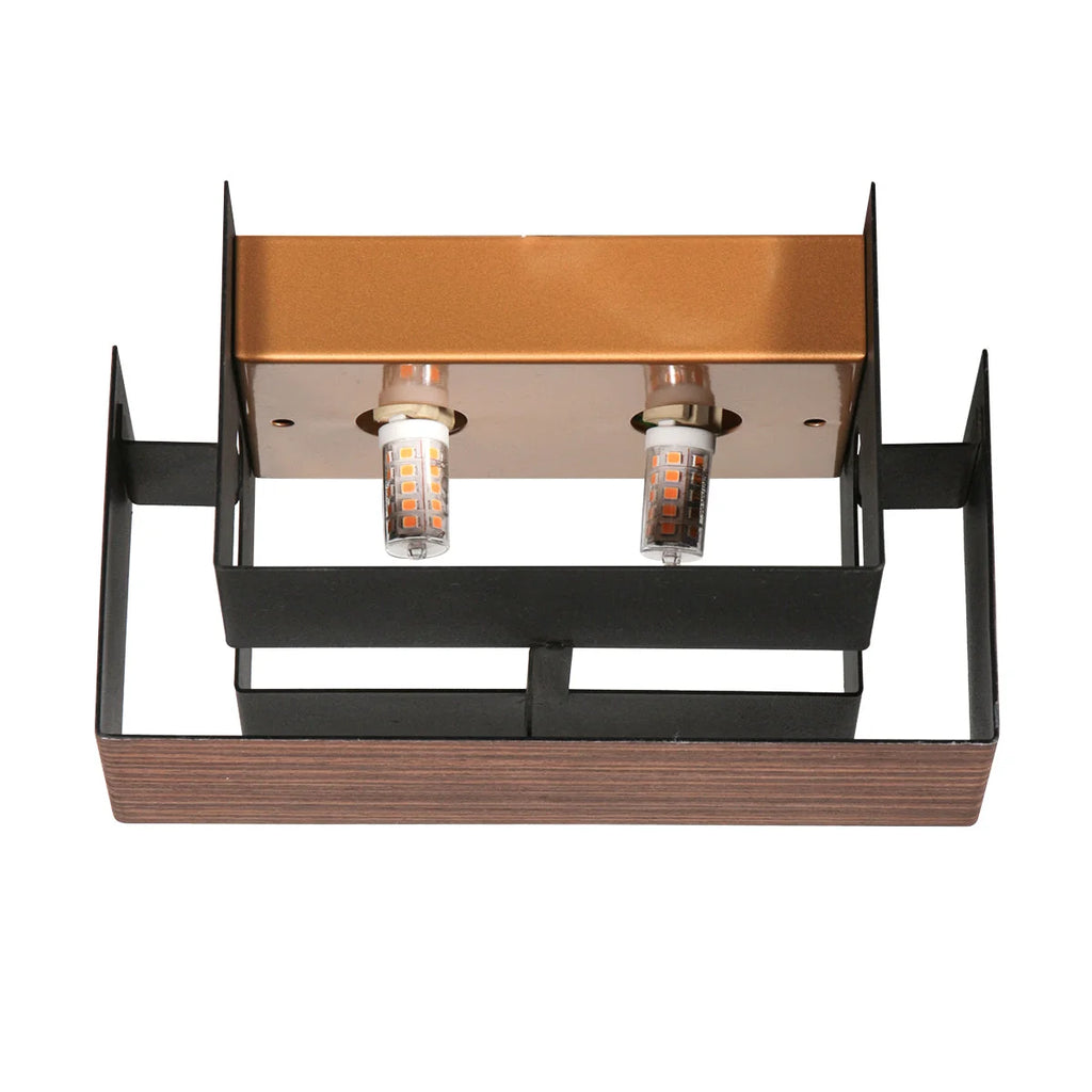 Lustre moderne à deux ampoules en bois noir pour salon, Applique murale rectangulaire