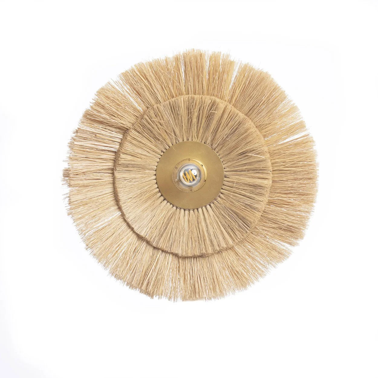 Brosse à poils circulaires pour décoration murale en fibres naturelles et métal doré
