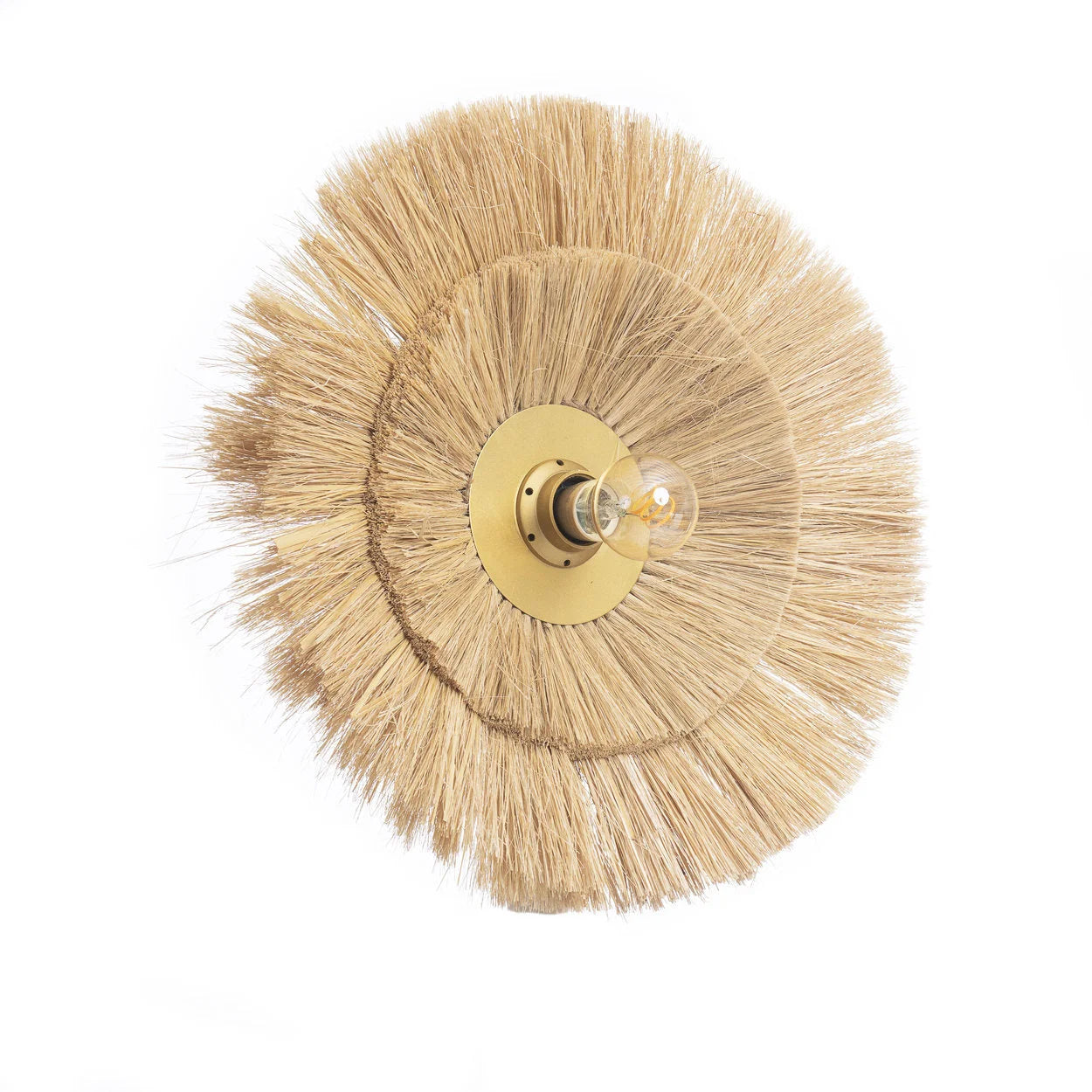 Applique murale ronde en fibres naturelles et métal doré avec franges – Ø46 cm