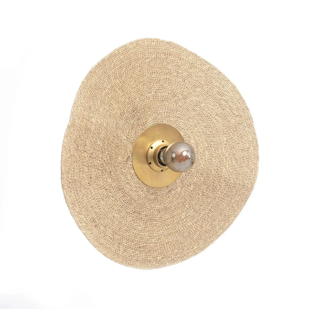 Applique murale ronde en rotin tressé avec support en laiton naturel, diamètre 46 cm