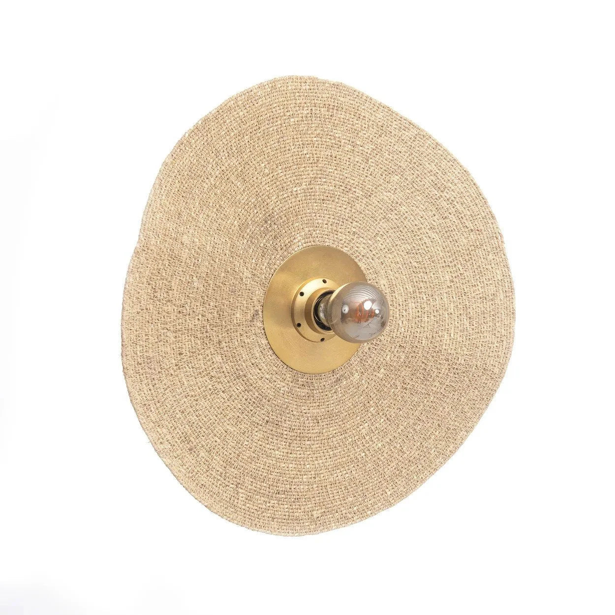 Applique murale ronde en rotin tressé avec support en laiton naturel, diamètre 46 cm