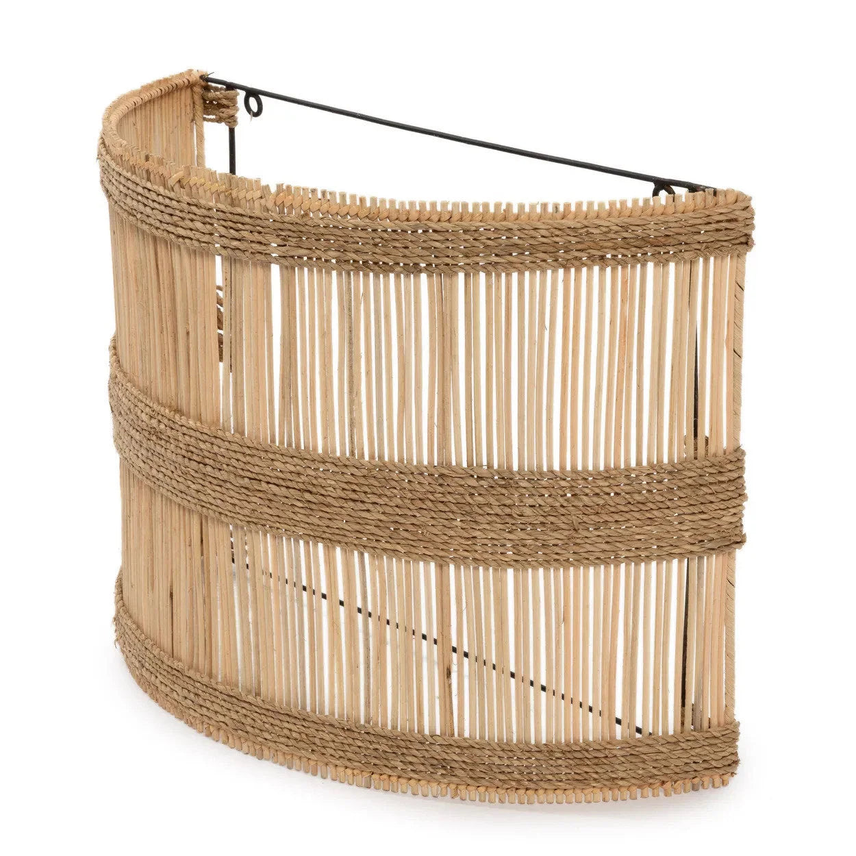 Applique murale en rotin ajouré et corde naturelle avec mur courbé 45x19 cm
