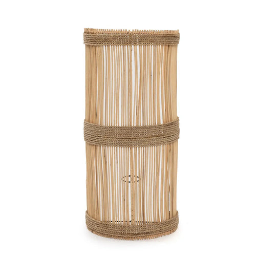 Lanterne décorative cylindrique en bambou et corde naturelle pour Applique murale en rotin ajouré et corde naturelle – H50 cm