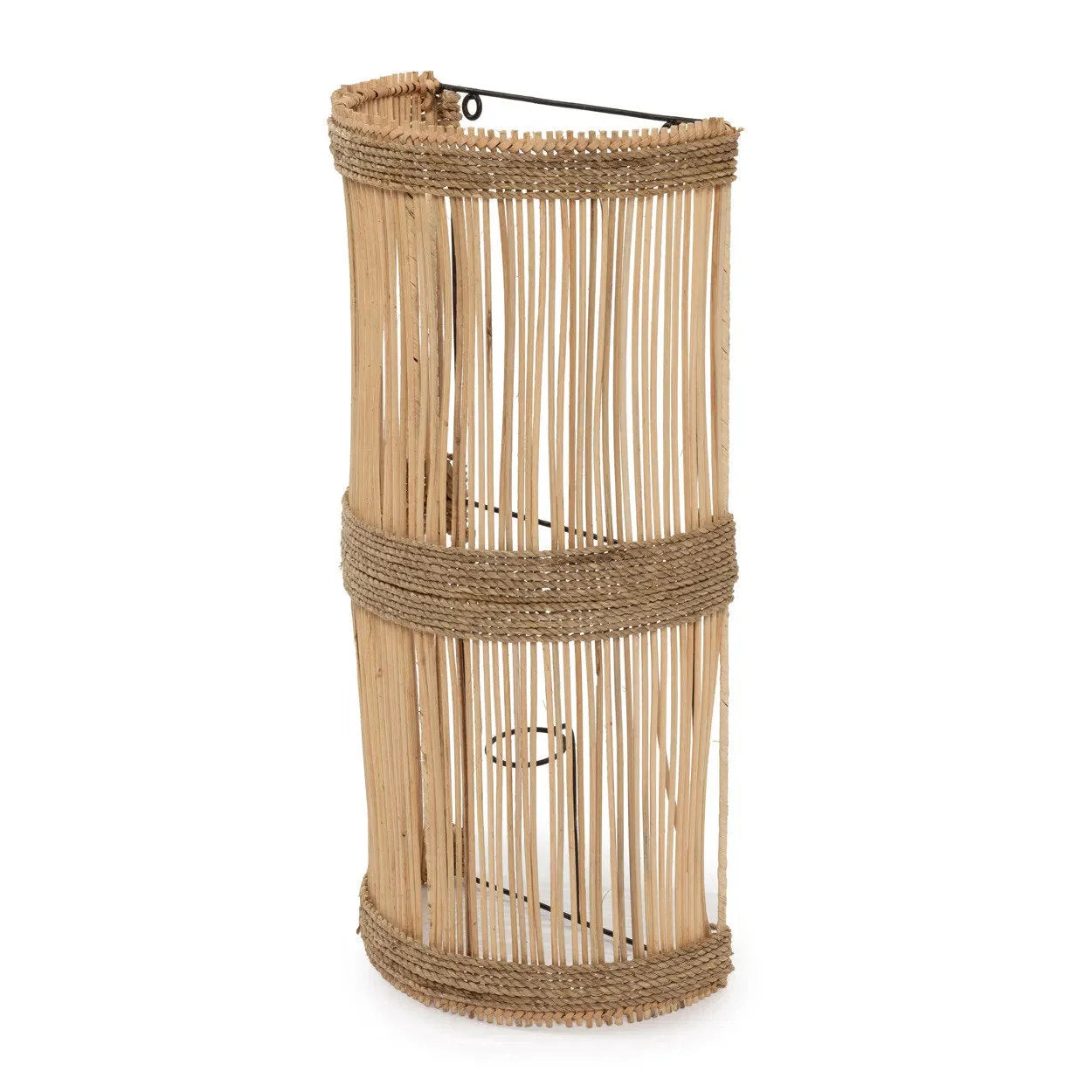 Applique murale en rotin ajouré et corde naturelle, semi-circulaire, H50 cm