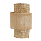 Applique murale cylindrique en rotin ajouré et jute beige, H41 cm