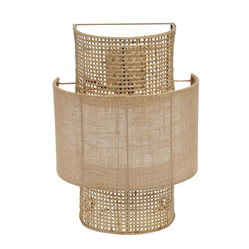 Applique murale en rotin ajouré et jute beige cylindrique – H41 cm