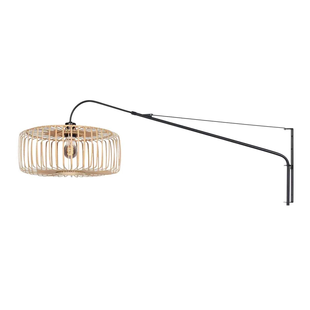 Applique murale en rotin ajouré naturel et métal noir, largeur 50 cm