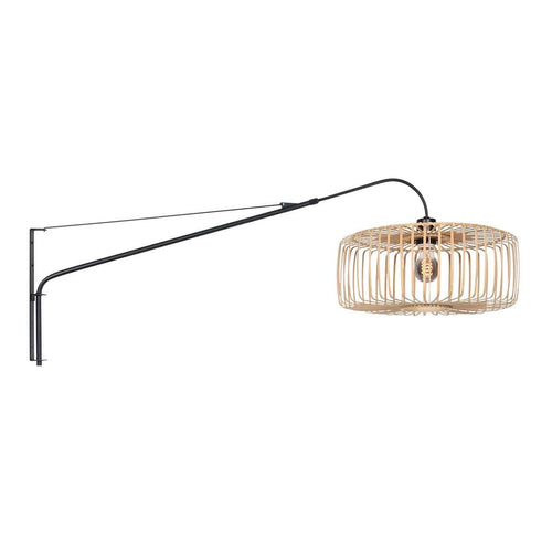 Applique murale en rotin ajouré naturel et métal noir avec lampe ajustable, diamètre 50 cm