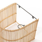 Panier rectangulaire en rotin naturel avec poignée en métal noir pour Applique murale en rotin