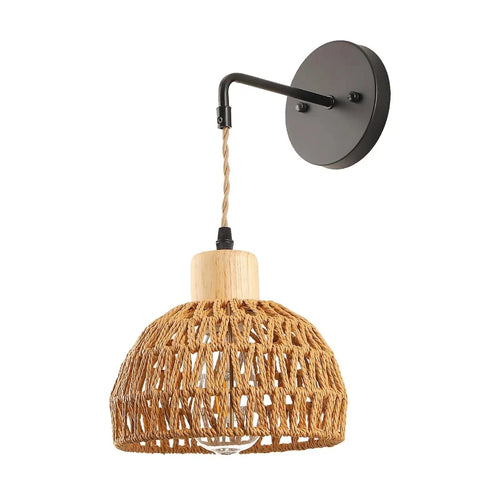 Applique murale rotin avec accroche murale, éteinte