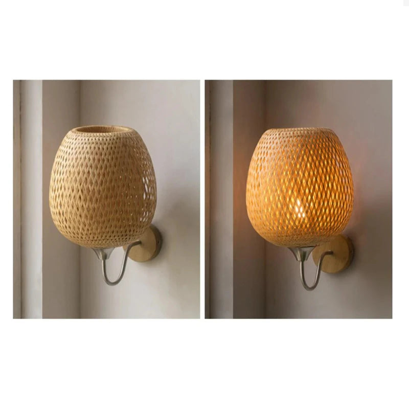 Comparaison de l'applique rotin bambou éteinte et allumée dans une pièce