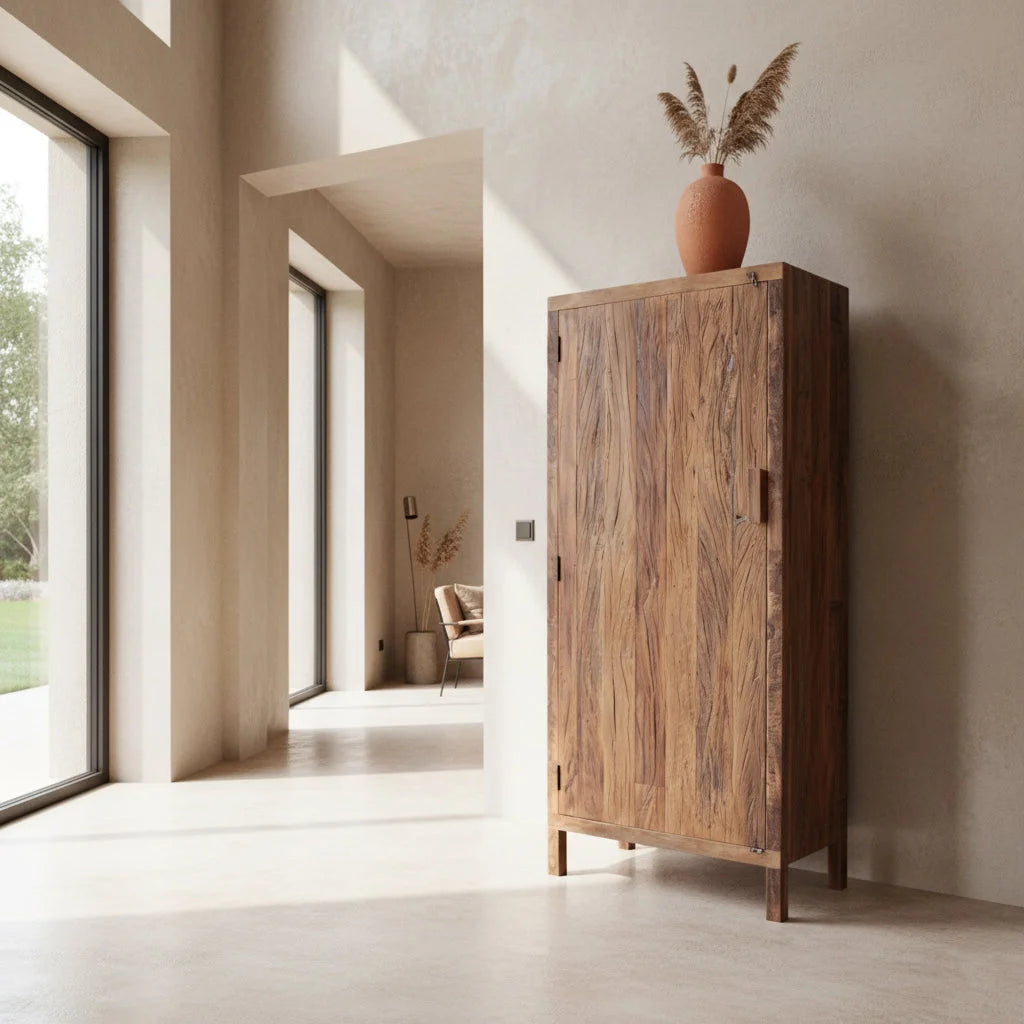 Armoire haute en bois recyclé brun naturel 80x40 cm