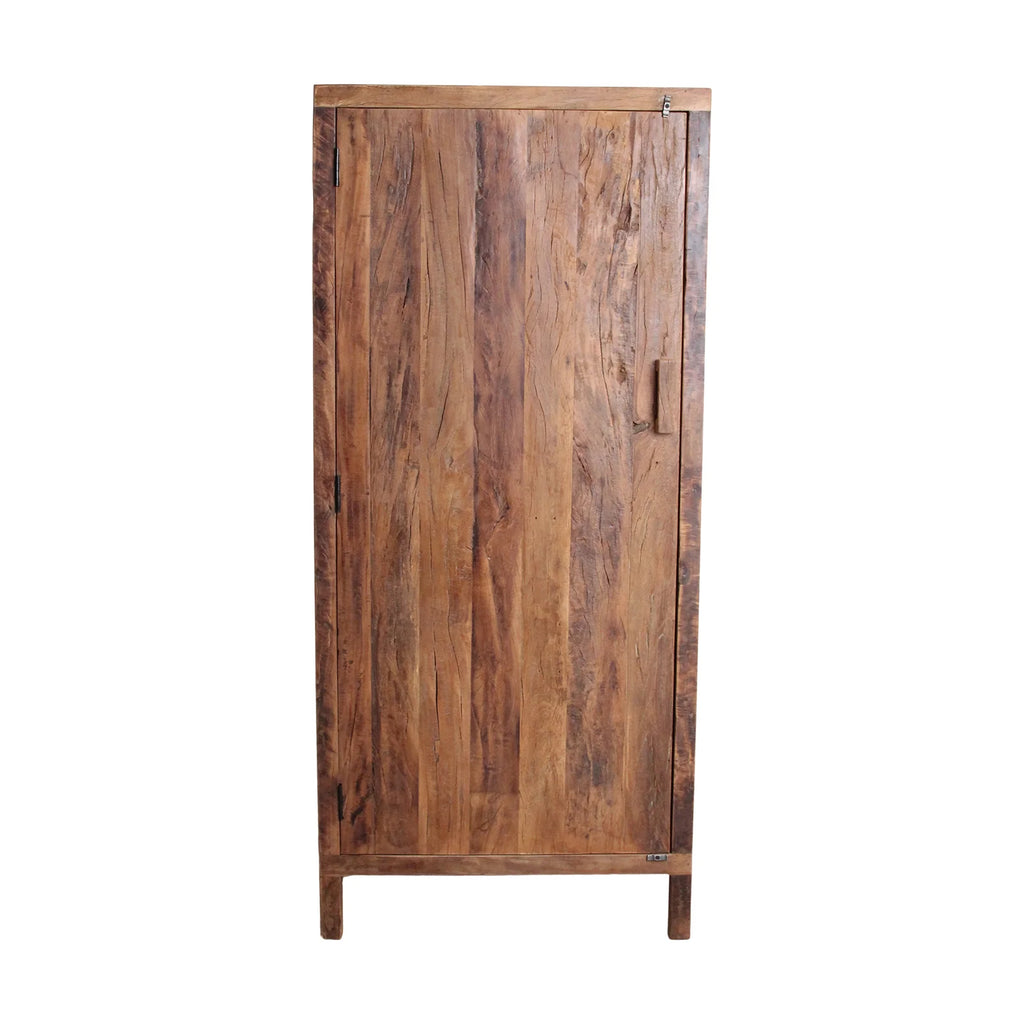 Armoire haute 1 porte en bois recyclé brun naturel 80x40 cm rustique
