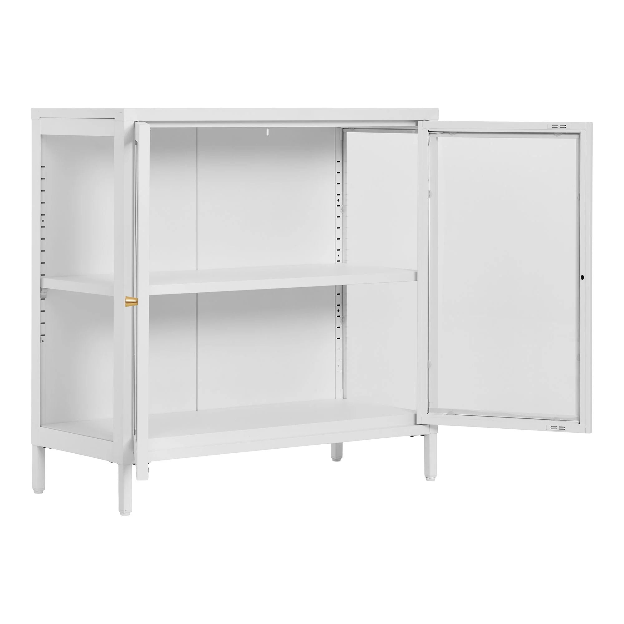 Armoire vitrée en acier blanc avec poignées dorées 80x35 cm