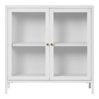 Armoire vitrée en acier blanc avec poignées dorées, 80x35 cm