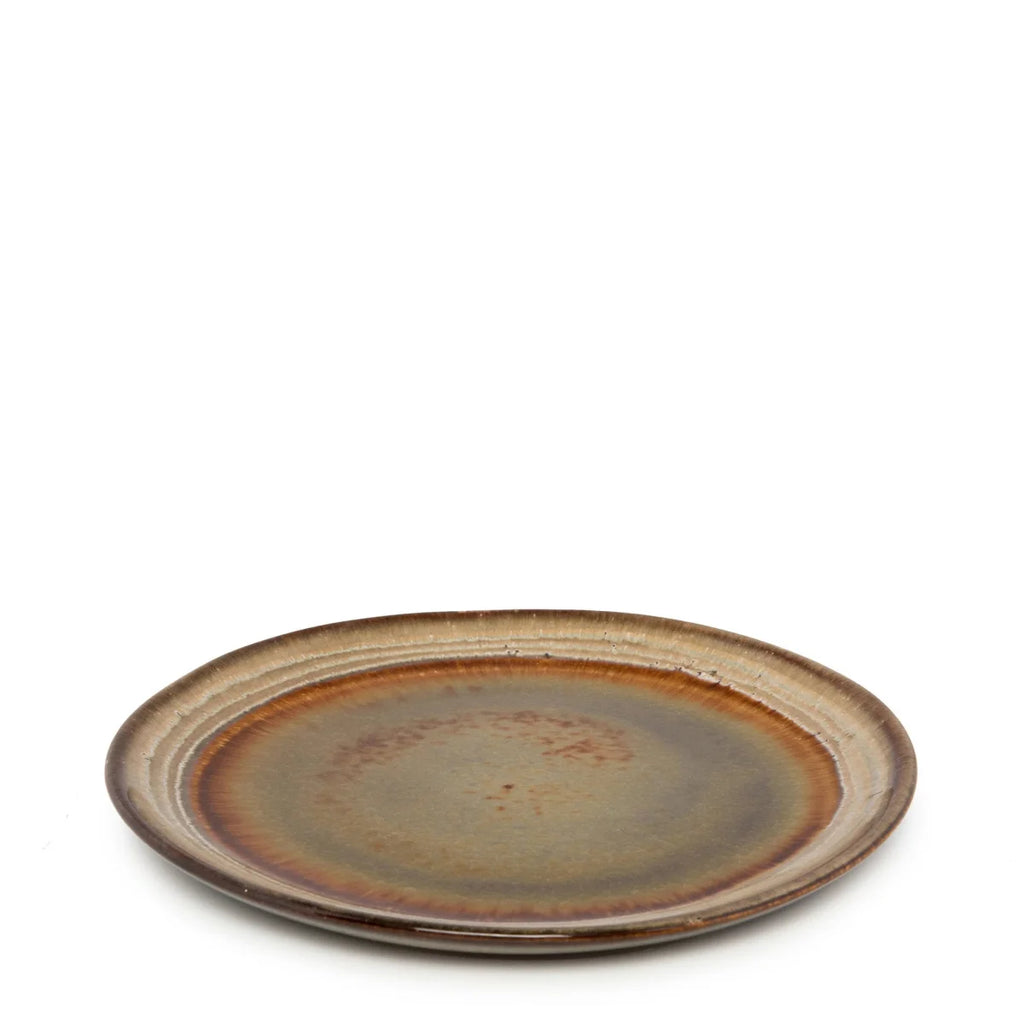 Assiette à salade en céramique – Dégradé brun et vert – Ø22,5 cm – Lot de 6