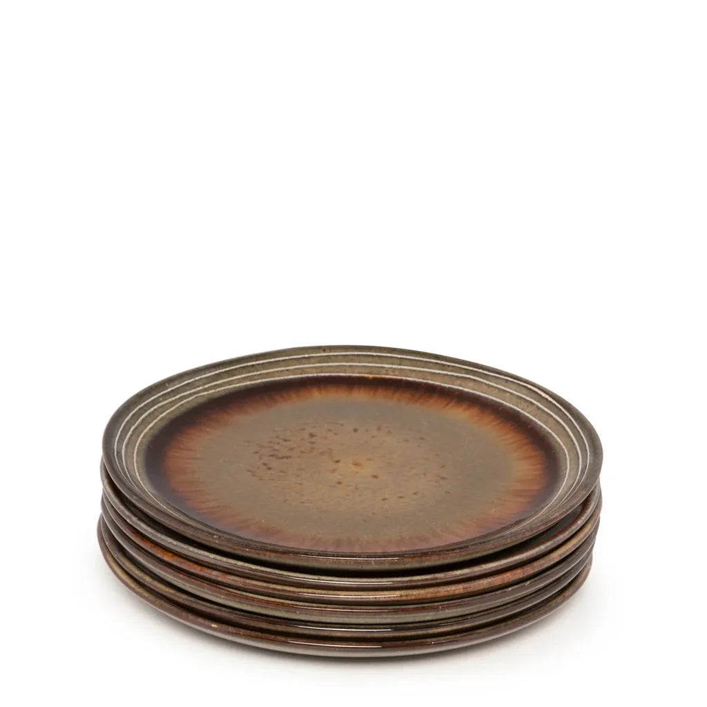 Assiette à salade Comporta M en lot de 6, pile de plates en céramique brune