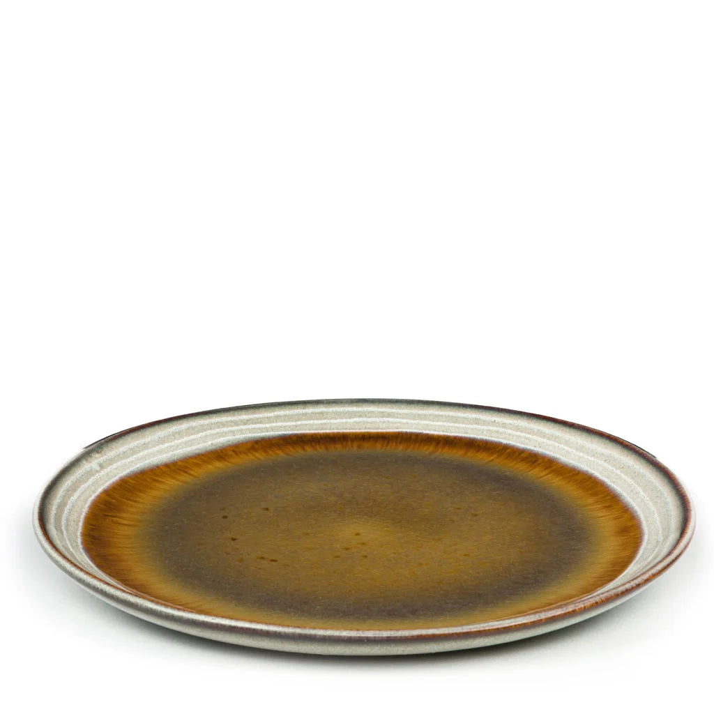 Assiette à salade Comporta en céramique ronde marron et blanche lot de 6