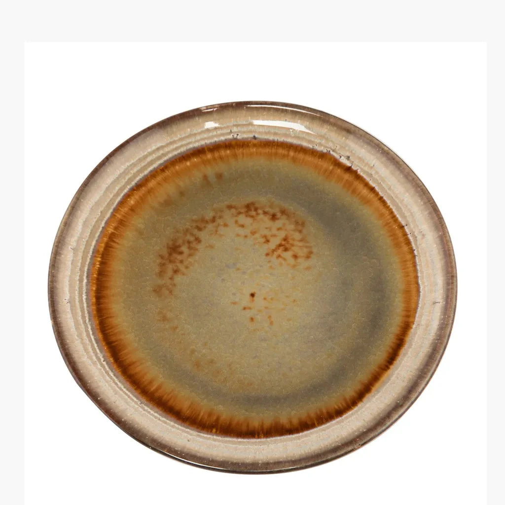 Assiette à salade Comporta M en céramique ronde avec bordure marron, lot de 6