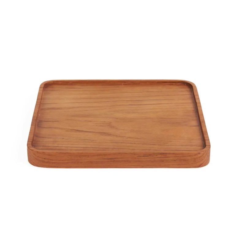 Assiette carrée en bois de teck brun naturel pour café ou dessert