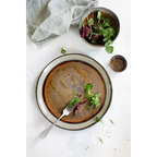 Assiette en céramique artisanale dégradé marron avec rebord texturé, lot de 4