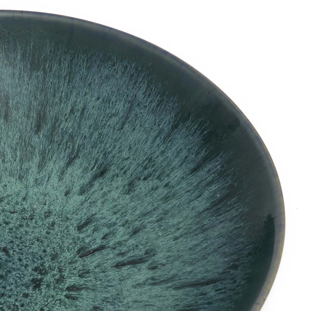 Bol en céramique vert émeraude moucheté, glaçure texturée brillante