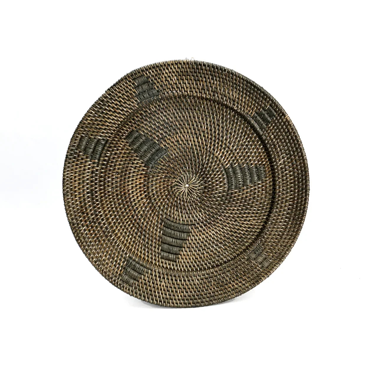 Assiette murale en rotin brun tressé avec accents foncés, diamètre 40 cm