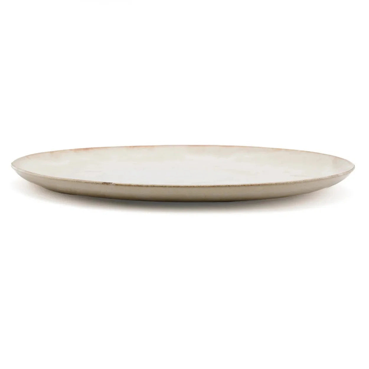 Assiette en grès blanc cassé bord doré artisanal crème céramique