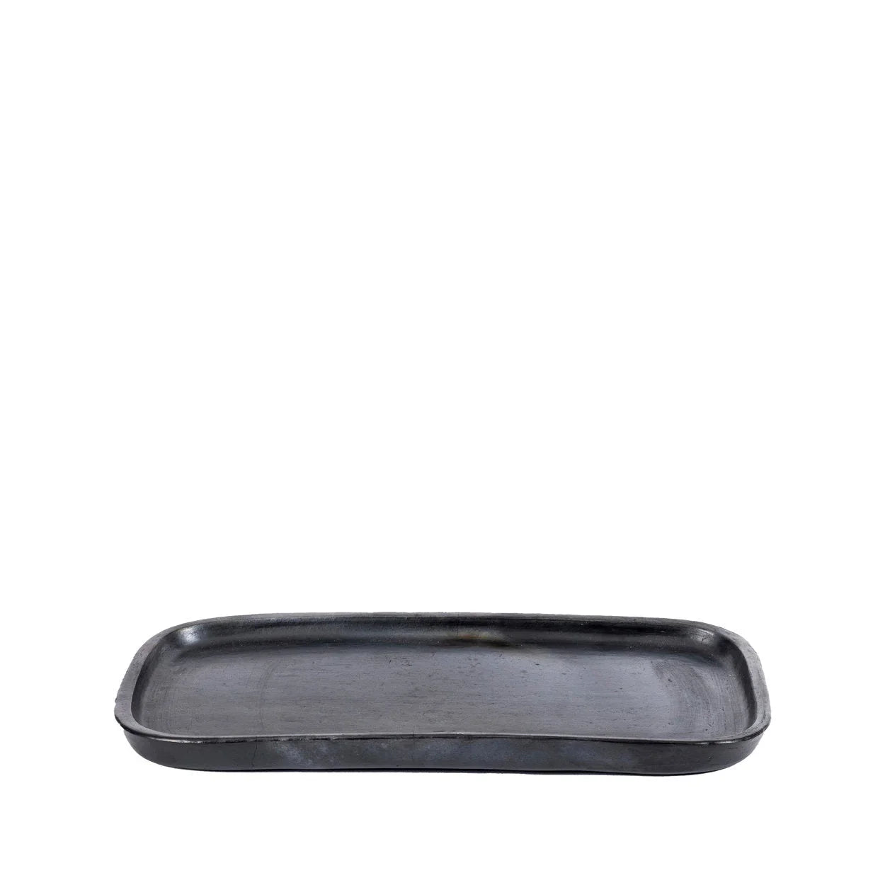 Assiette rectangulaire noire en terre cuite mat, plateau texturé