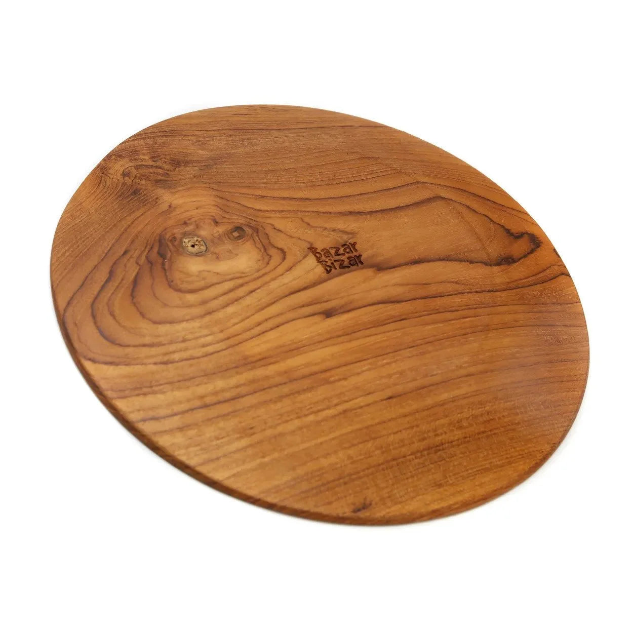 Plateau de service ovale en bois de teck naturel avec veines apparentes Ø34,5 cm