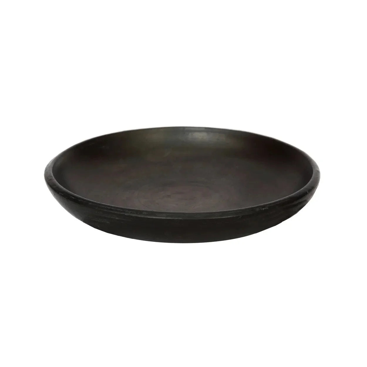 Assiette ronde en terre cuite brûlée noire profonde, diamètre 26 cm