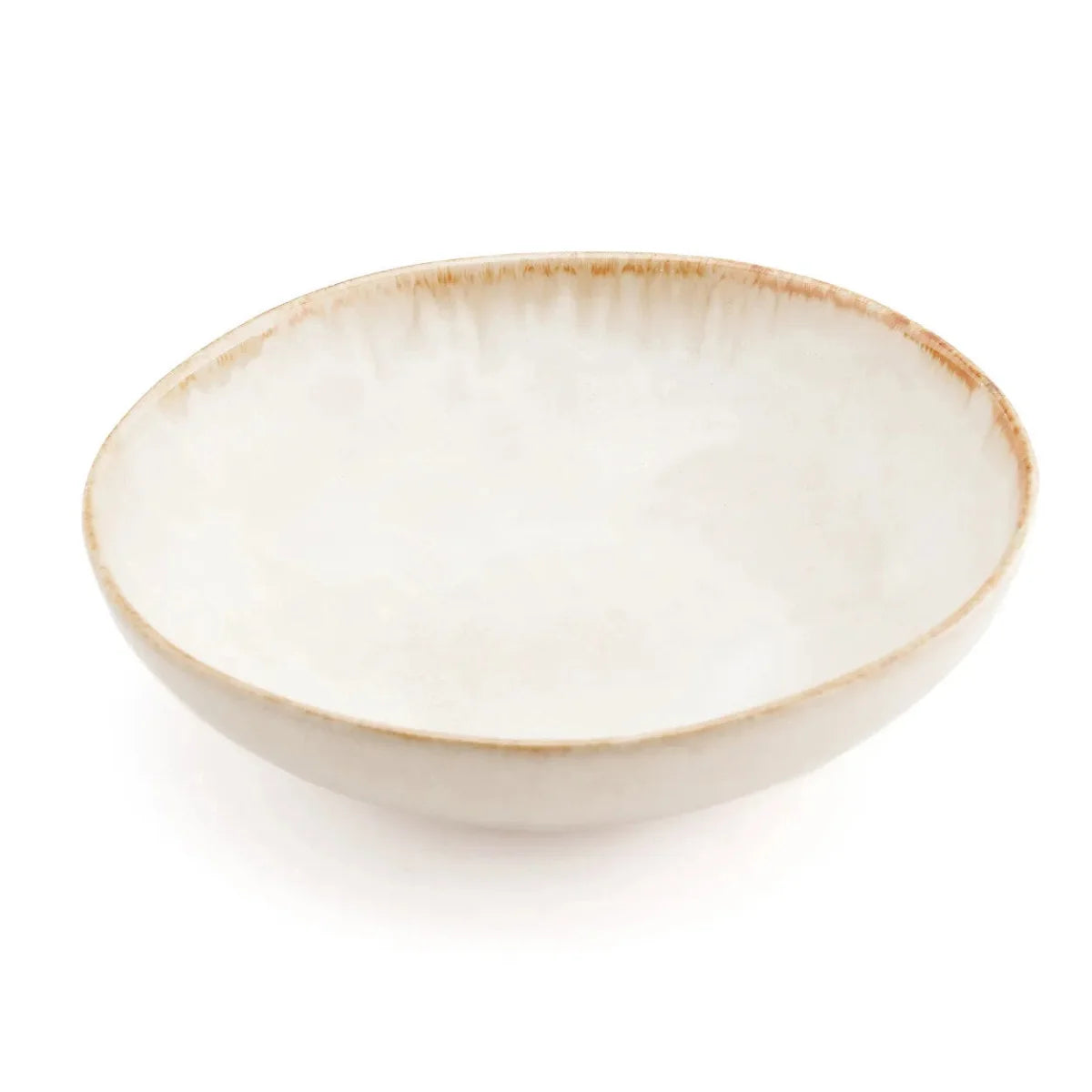 Assiettes à pâtes en céramique blanc cassé bord doré – Set de 4