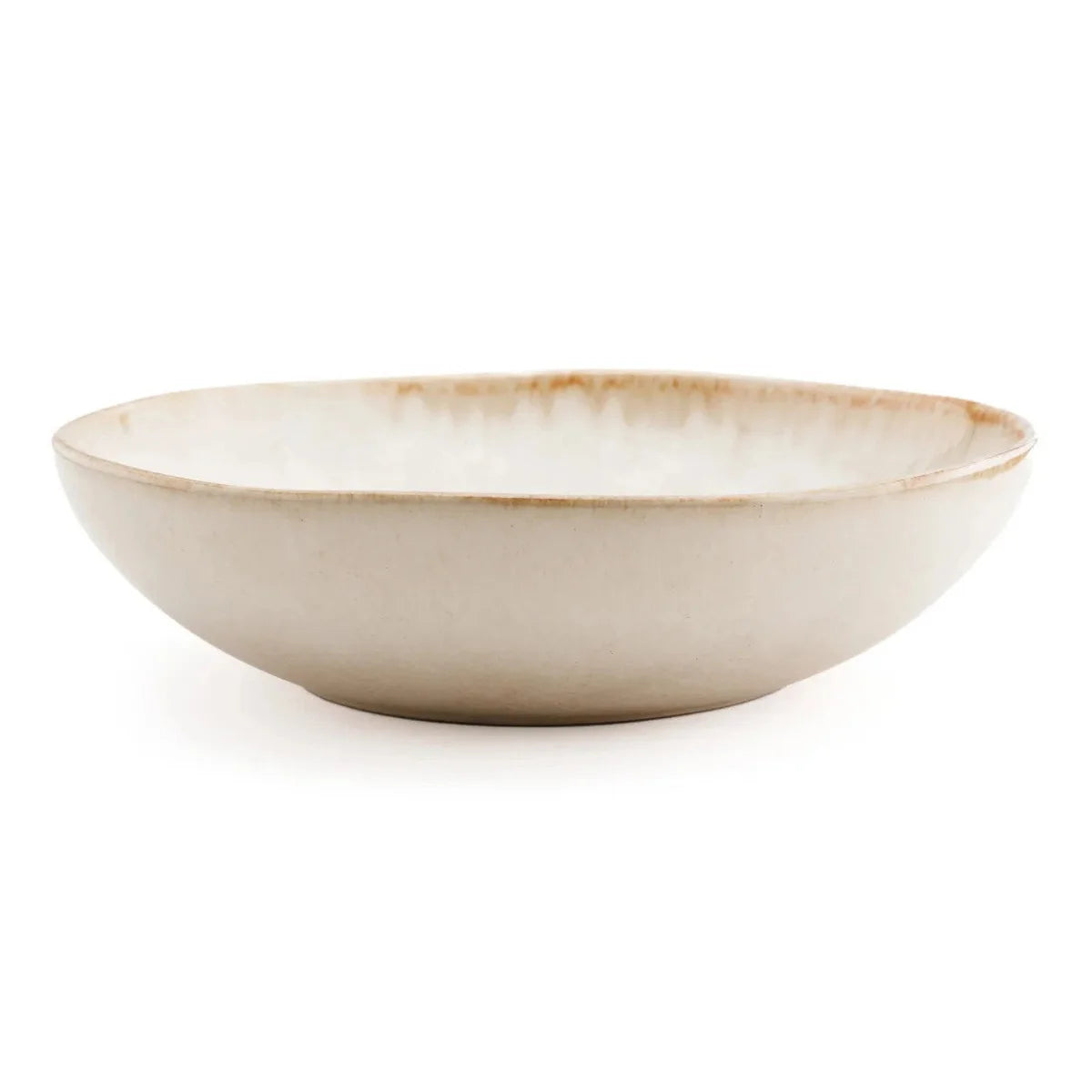 Assiettes à pâtes en céramique blanc cassé bord doré – Set de 4