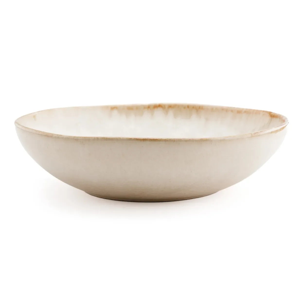 Assiette à pâtes en céramique blanc cassé avec rebord doré, style rustique set de 4