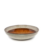 Assiette à pâtes en céramique émaillée gris brun intérieur rayonnant, lot de 4