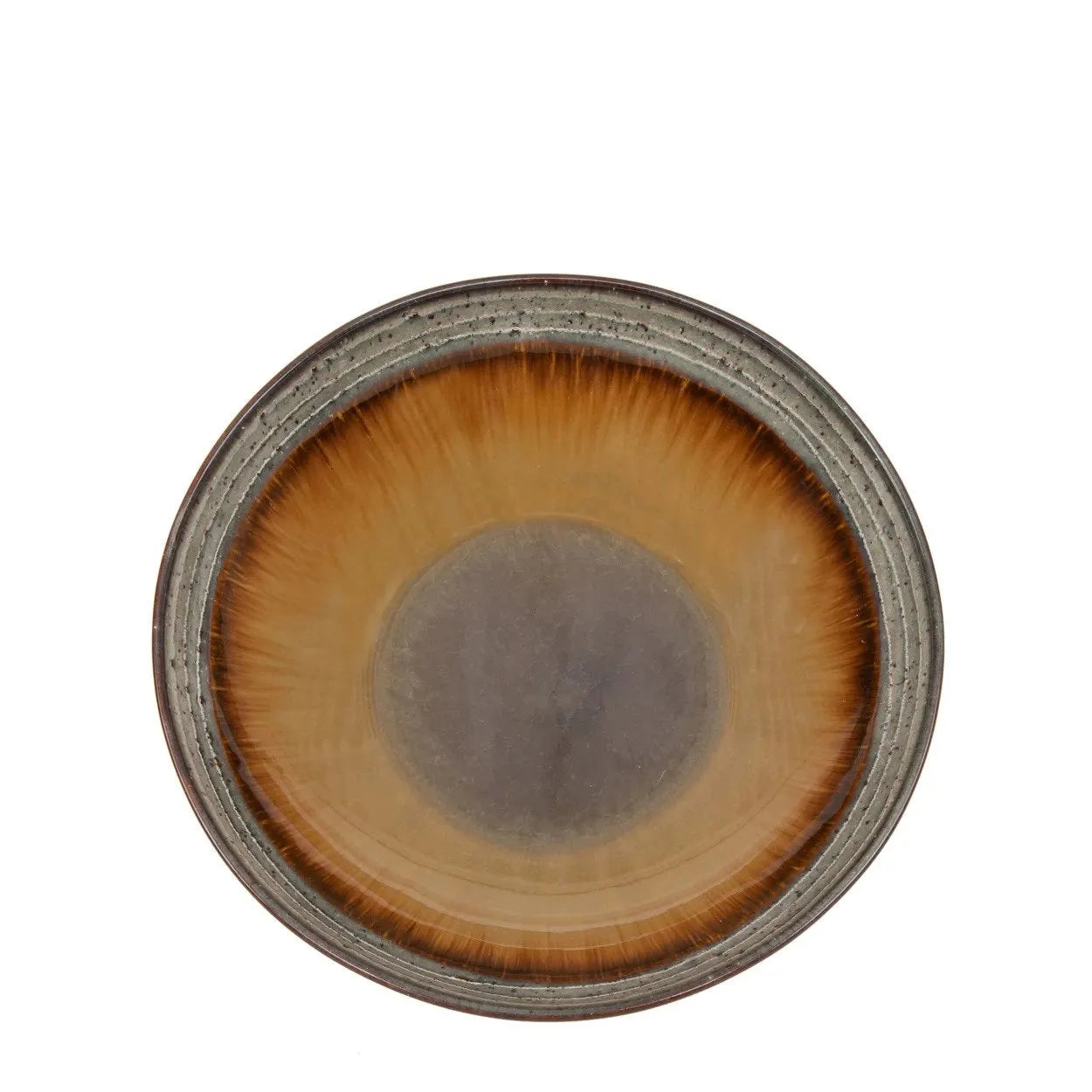 Assiettes à pâtes en céramique émaillée gris brun intérieur rayonnant, lot de 4