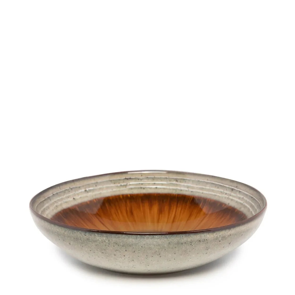 Assiette à pâtes en céramique émaillée gris brun avec bol rond et glazed intérieur