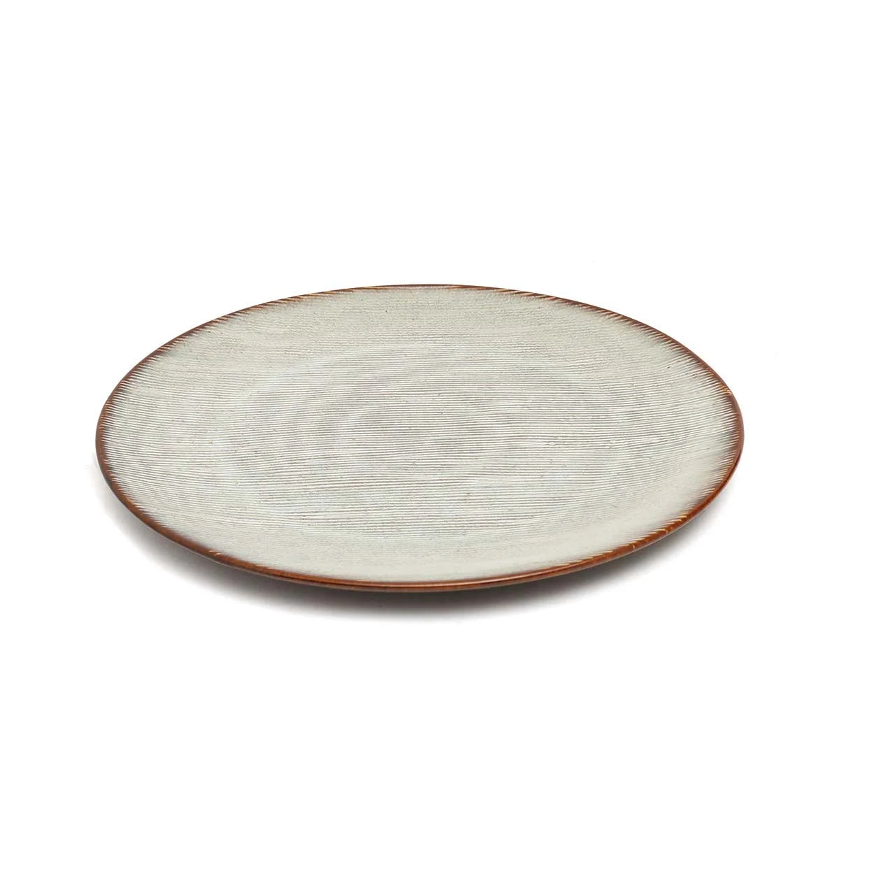 Assiettes à salade en céramique 21 cm lot de 6, plate ronde texturée avec bord marron