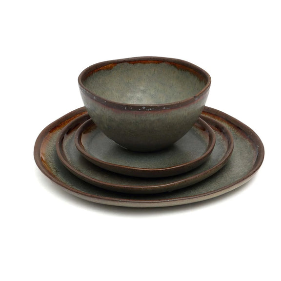 Ensemble de vaisselle en céramique avec glaçure rustique pour assiettes à salade de 22 cm