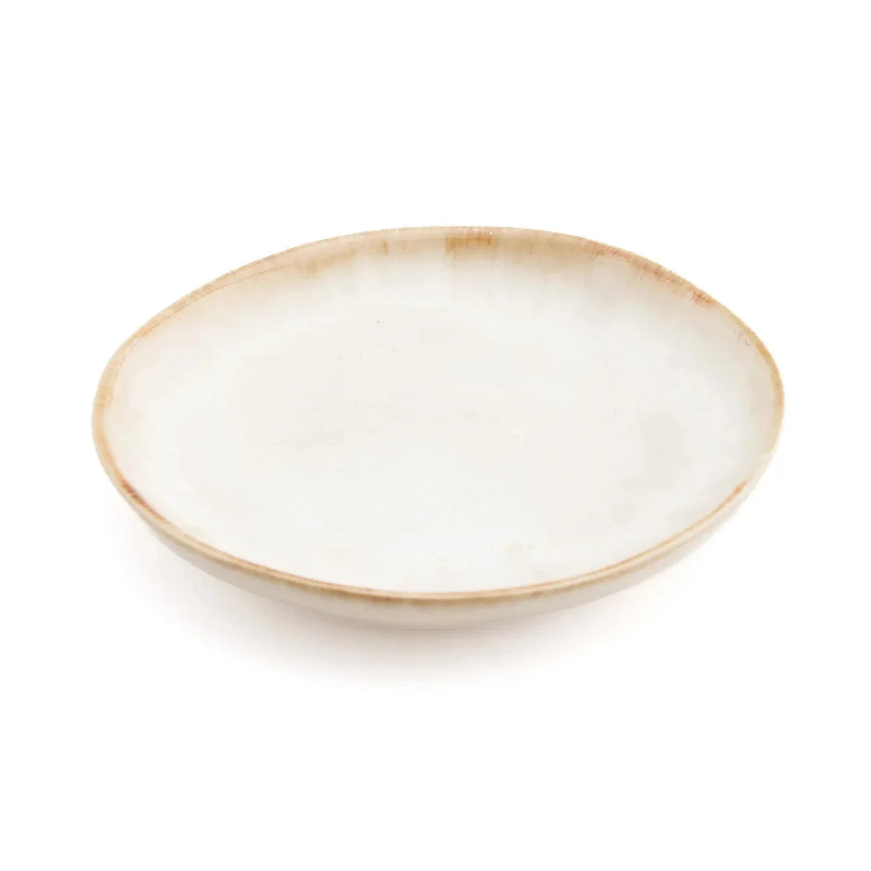 Assiettes apéritif en céramique blanche bord brun – Lot de 6