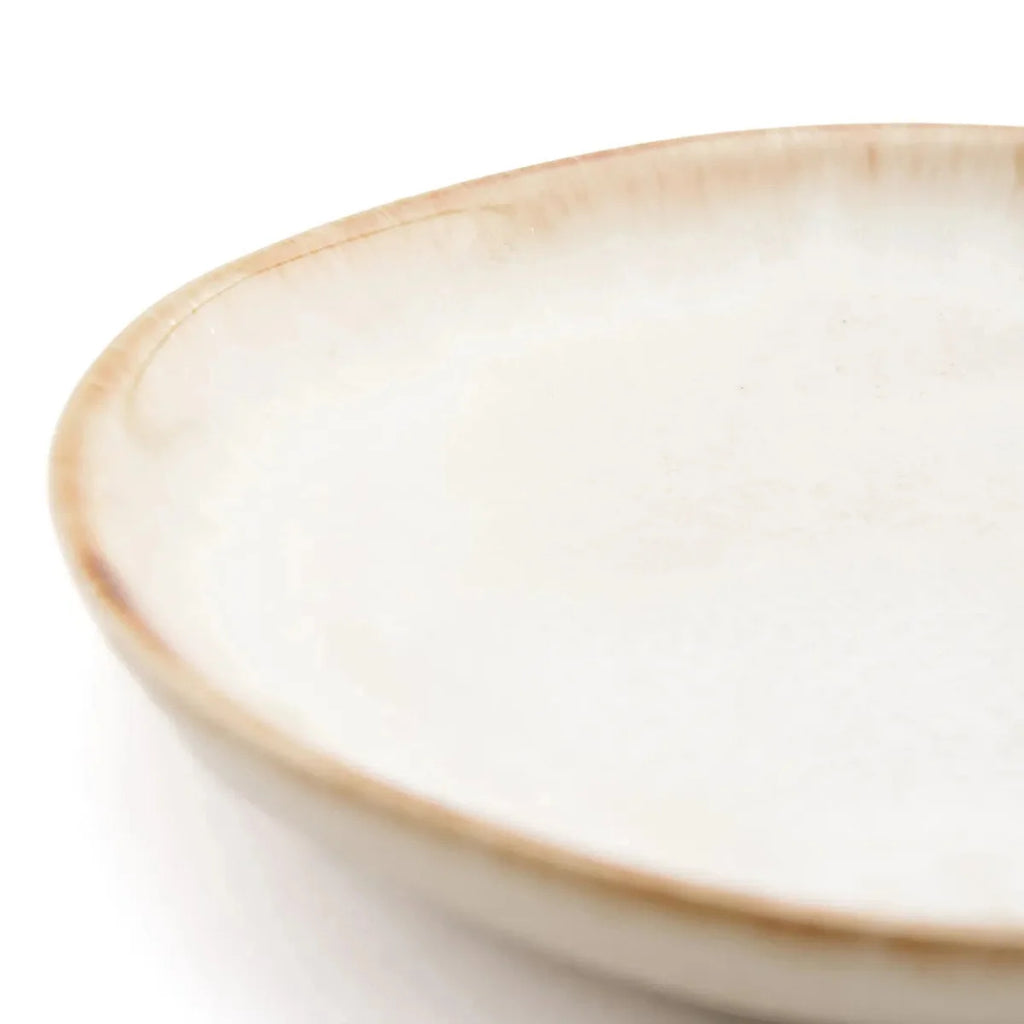 Assiettes apéritif en céramique blanche bord brun – Lot de 6