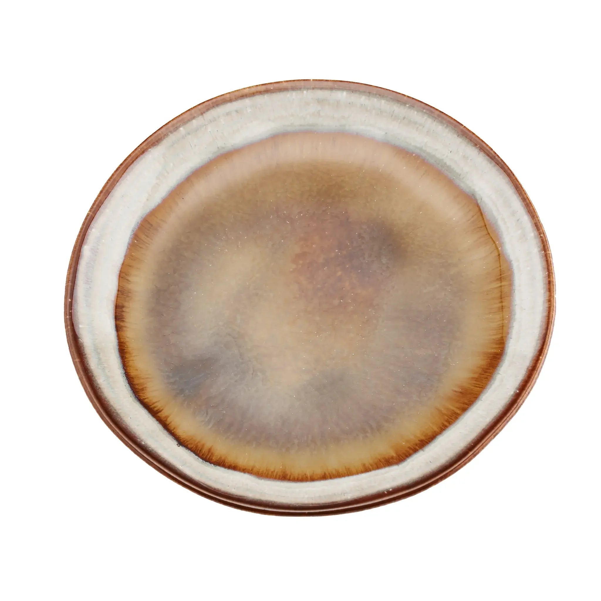 Assiettes apéritif rondes en céramique dégradée beige et marron, lot de 6