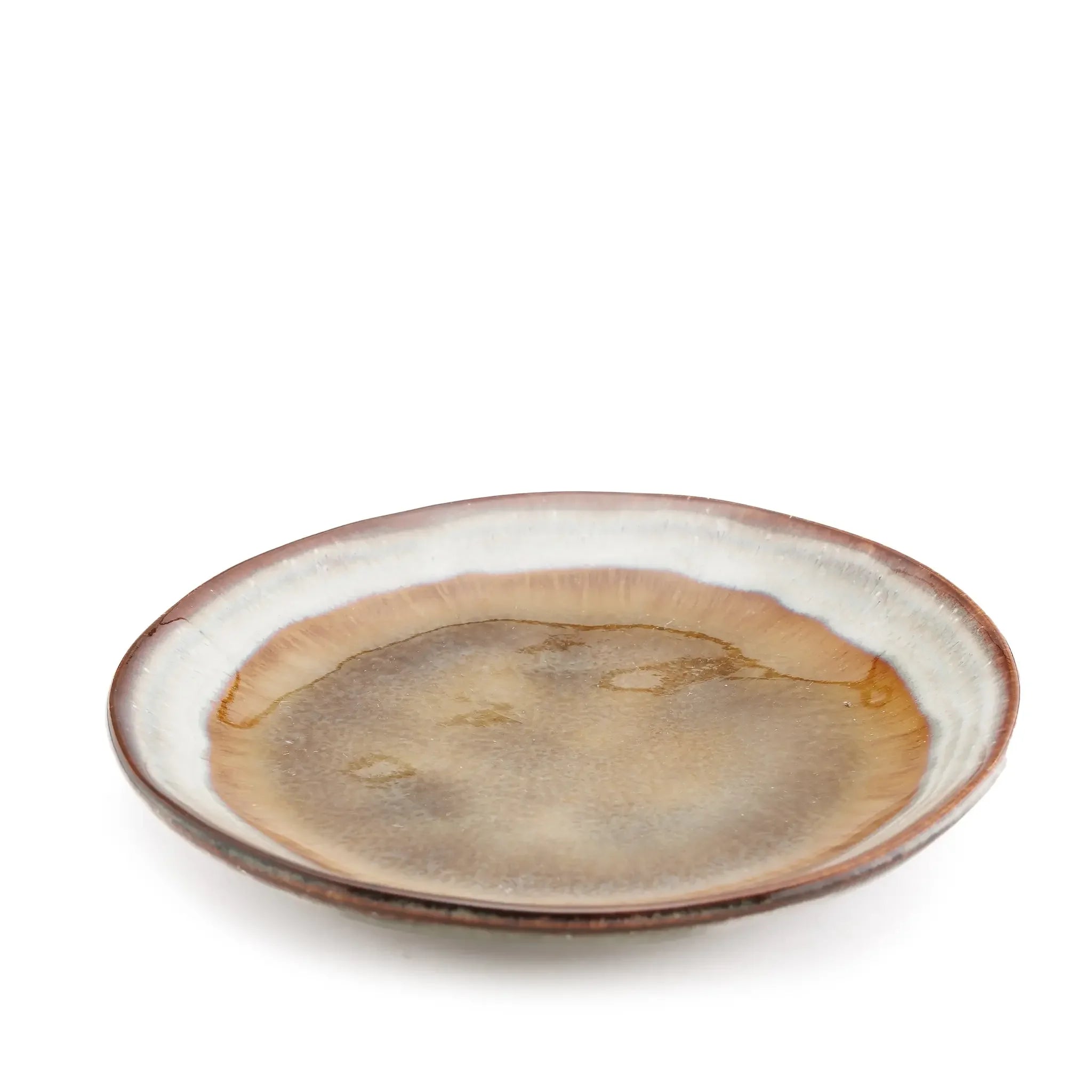 Assiettes apéritif rondes en céramique dégradée beige et marron, lot de 6