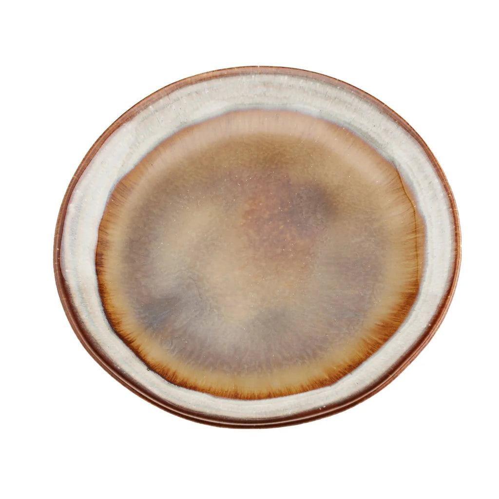 Assiettes apéritif rondes en céramique dégradée beige et marron – Set de 6