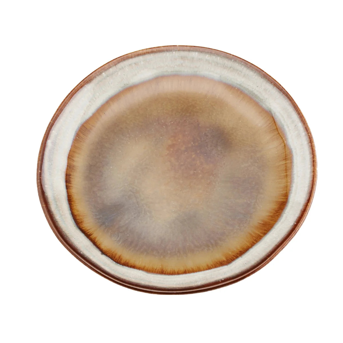 Assiettes apéritif rondes en céramique dégradée beige et marron – Set de 6