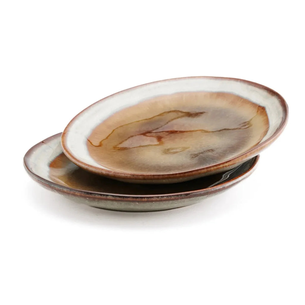 Assiettes apéritif rondes en céramique dégradée beige et marron – Set de 6