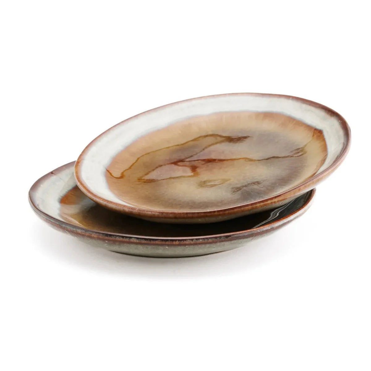 Assiettes apéritif rondes en céramique dégradée beige et marron – Set de 6