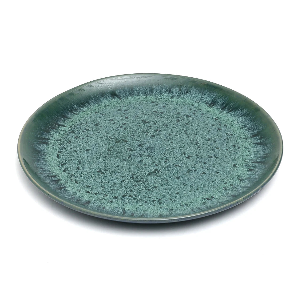 Assiette en céramique ronde bleu aqua de 28 cm pour buffet ou dîner